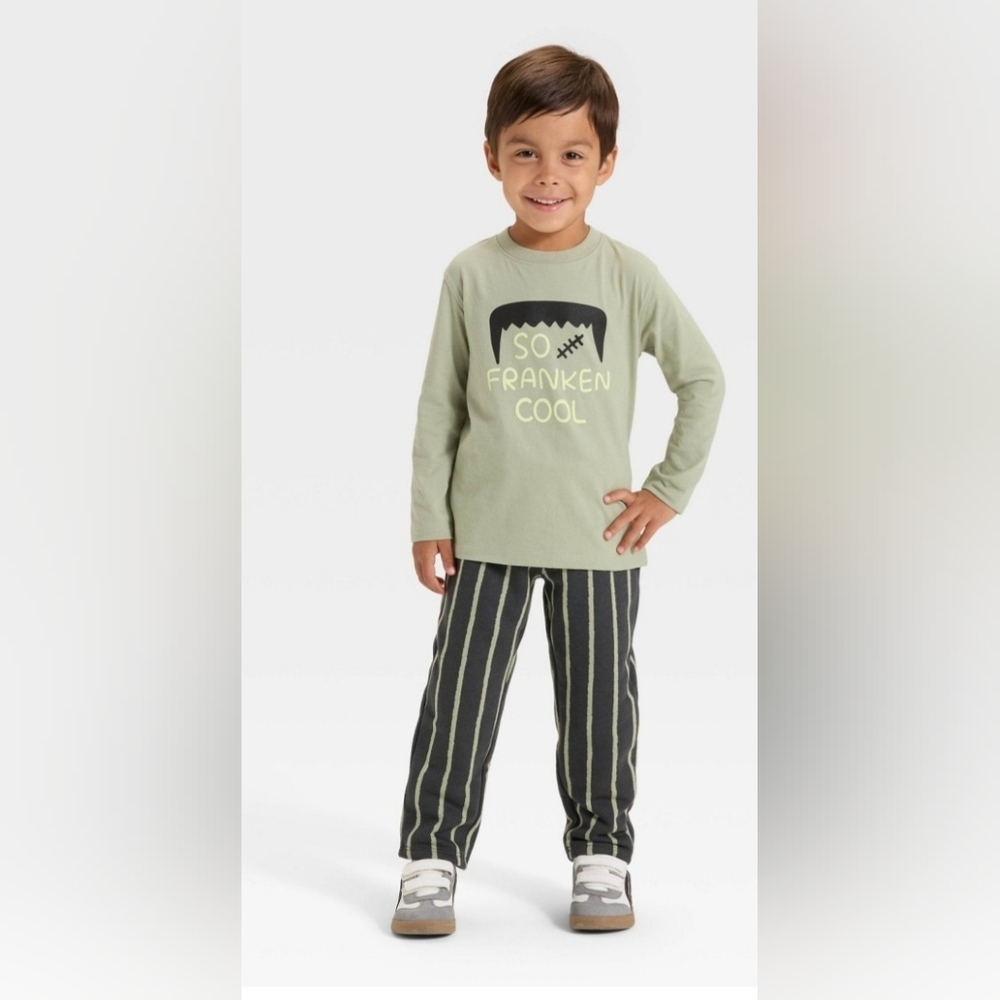 New Toddler Boys' Long Sleeve Halloween French Terry Shirt and Pants Set - Picture 2 of 5